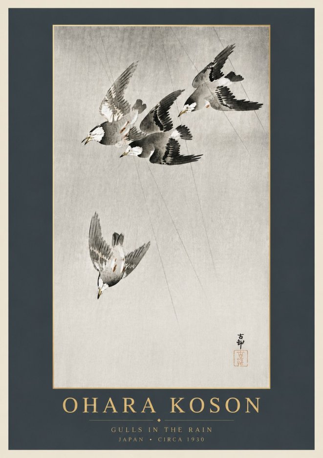 Ohara Koson Gulls in the Rain No6 - Poszter