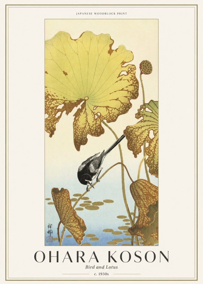 Ohara Koson Bird and Lotus No1 - Poszter