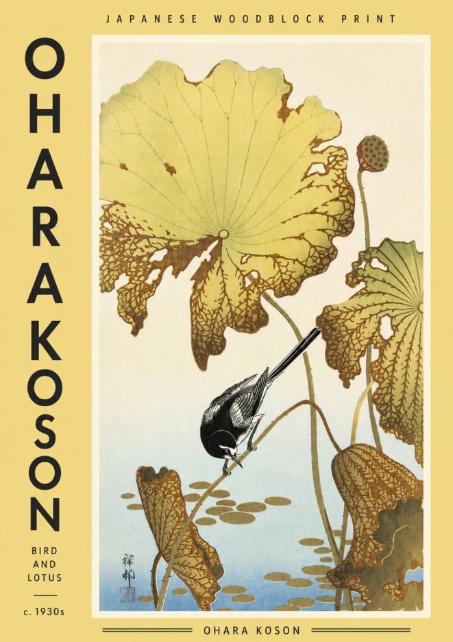 Ohara Koson Bird and Lotus No4 - Poszter