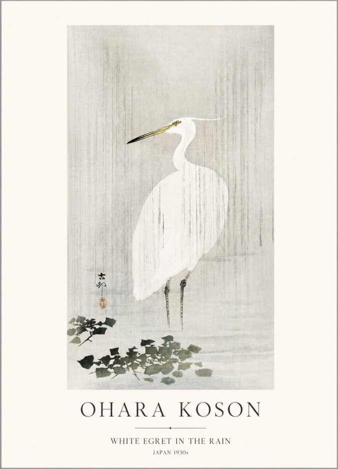 Ohara Koson White Egret in the Rain No1 - Poszter