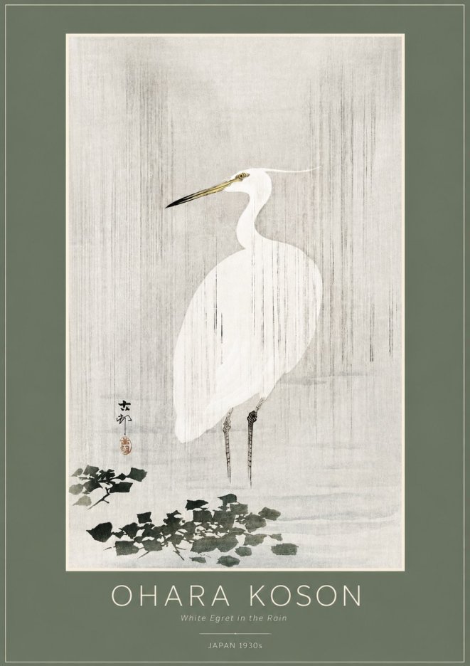 Ohara Koson White Egret in the Rain No2 - Poszter