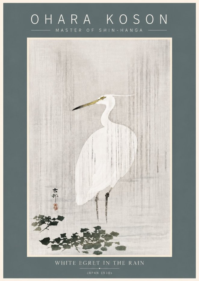 Ohara Koson White Egret in the Rain No5 - Poszter