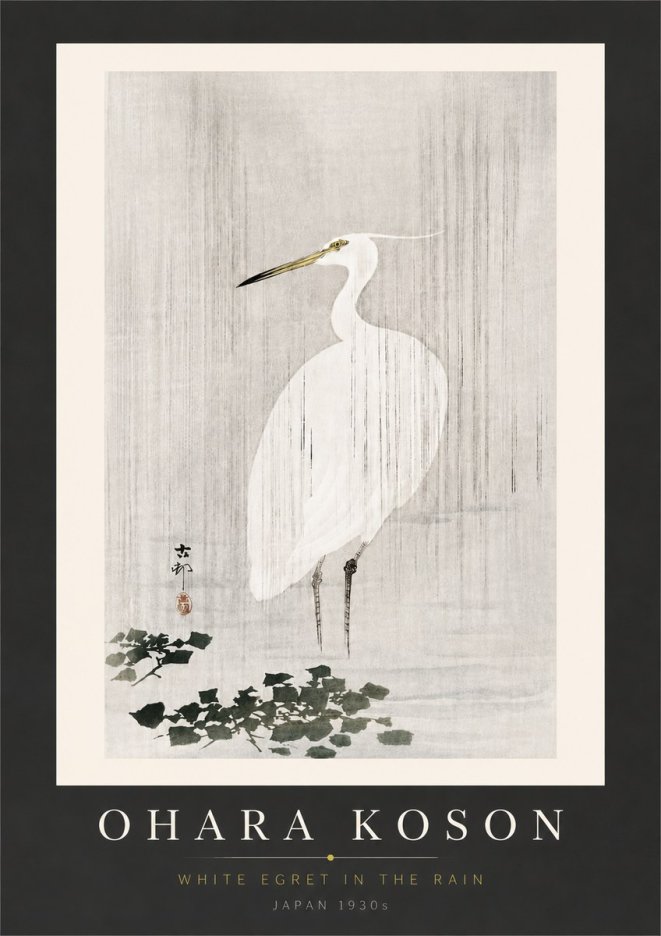 Ohara Koson White Egret in the Rain No6 - Poszter