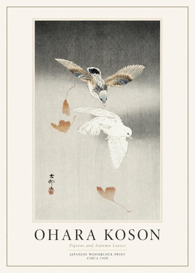 Ohara Koson Pigeons and Autumn Leaves No1 - Poszter