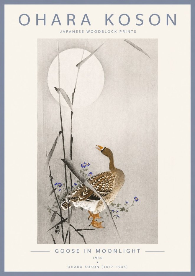 Ohara Koson Goose in Moonlight No4 - Poszter
