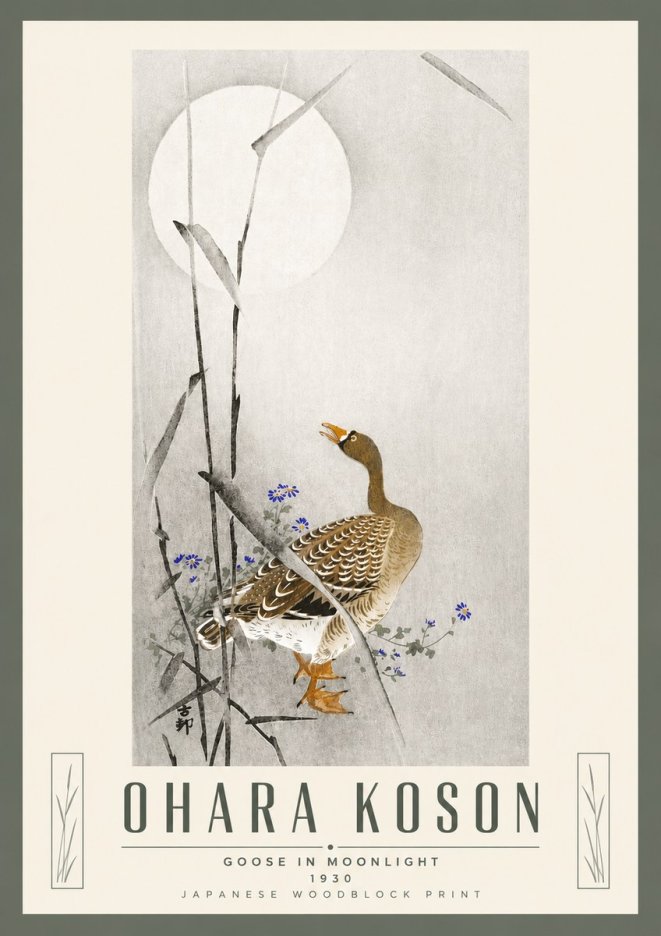 Ohara Koson Goose in Moonlight No5 - Poszter