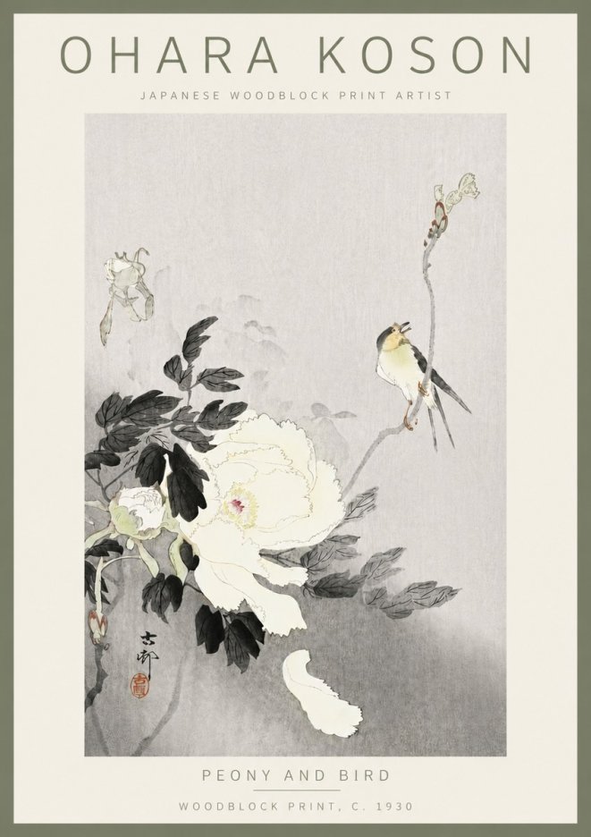 Ohara Koson Peony and Bird No5 - Poszter