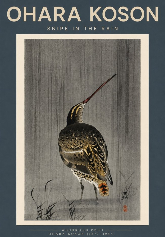 Ohara Koson Snipe in the Rain No3 - Poszter