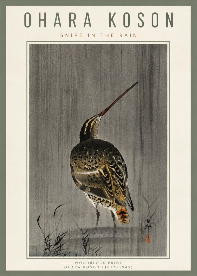 Ohara Koson Snipe in the Rain No6 - Poszter