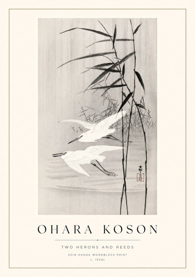 Ohara Koson Two Herons and Reeds No1 - Poszter