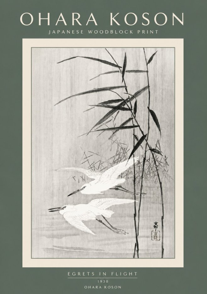 Ohara Koson Two Herons and Reeds No5 - Poszter