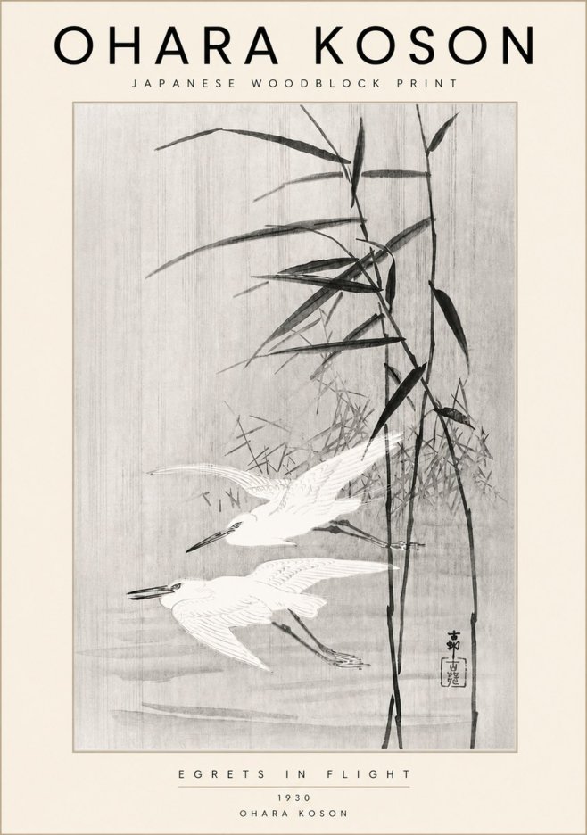 Ohara Koson Two Herons and Reeds No6 - Poszter