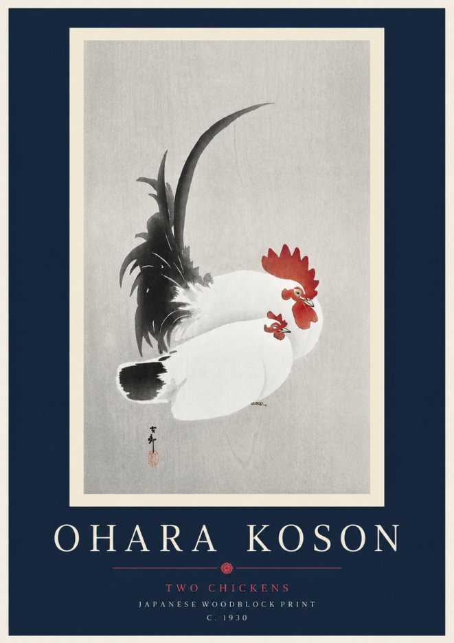 Ohara Koson Two Chickens No3 - Poszter