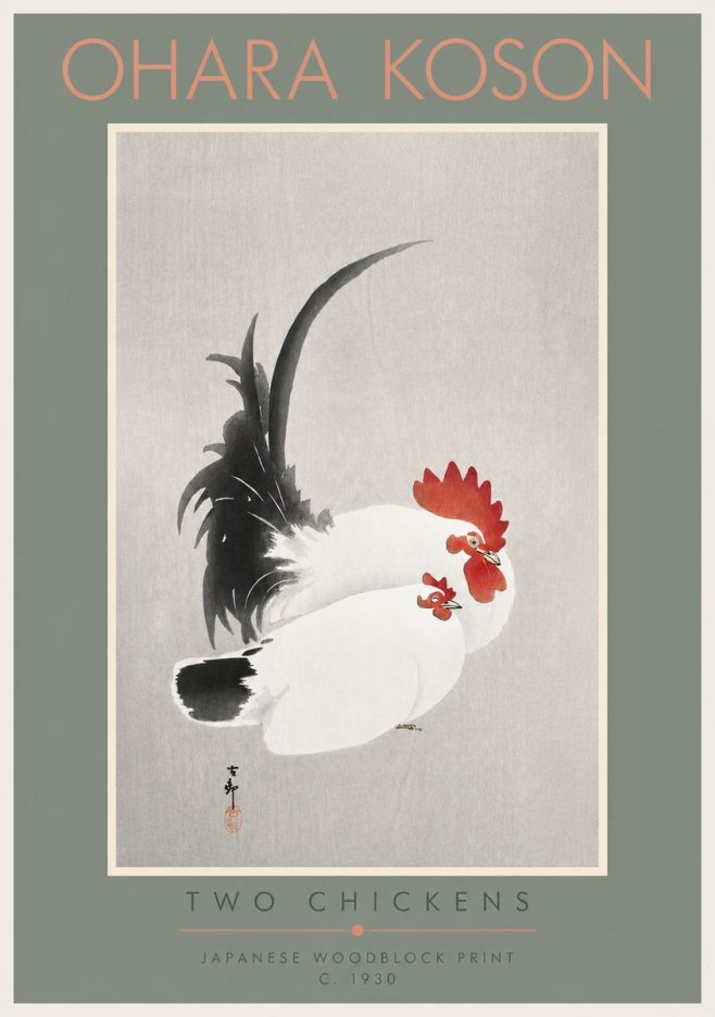 Ohara Koson Two Chickens No4 - Poszter