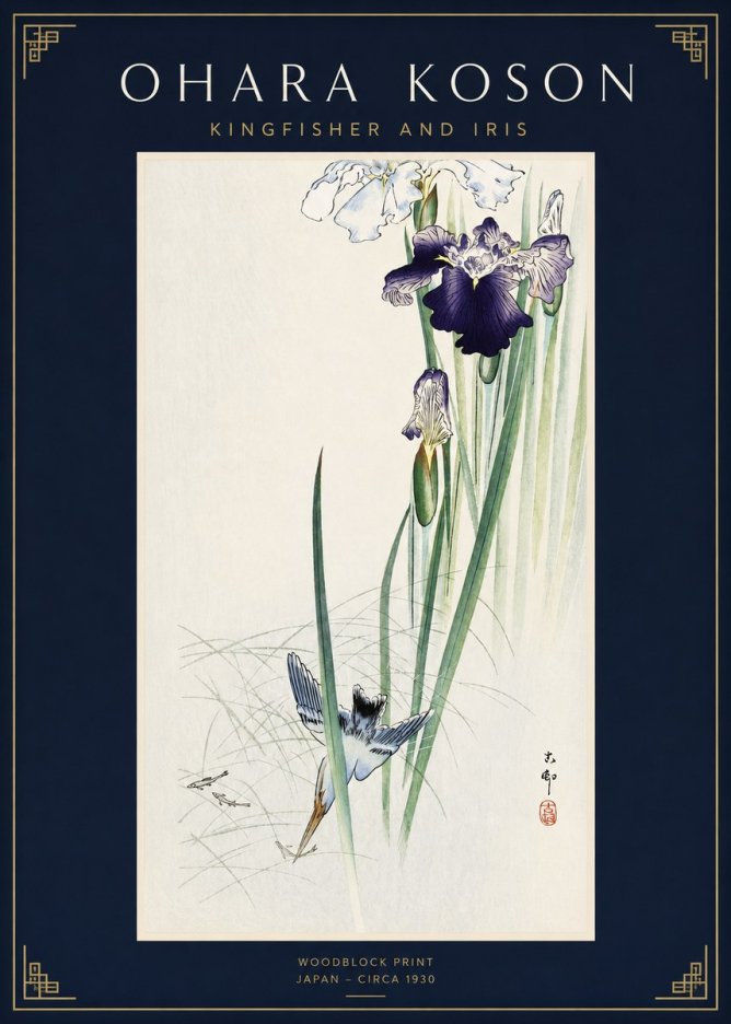 Ohara Koson Kingfisher and Iris No2 - Poszter