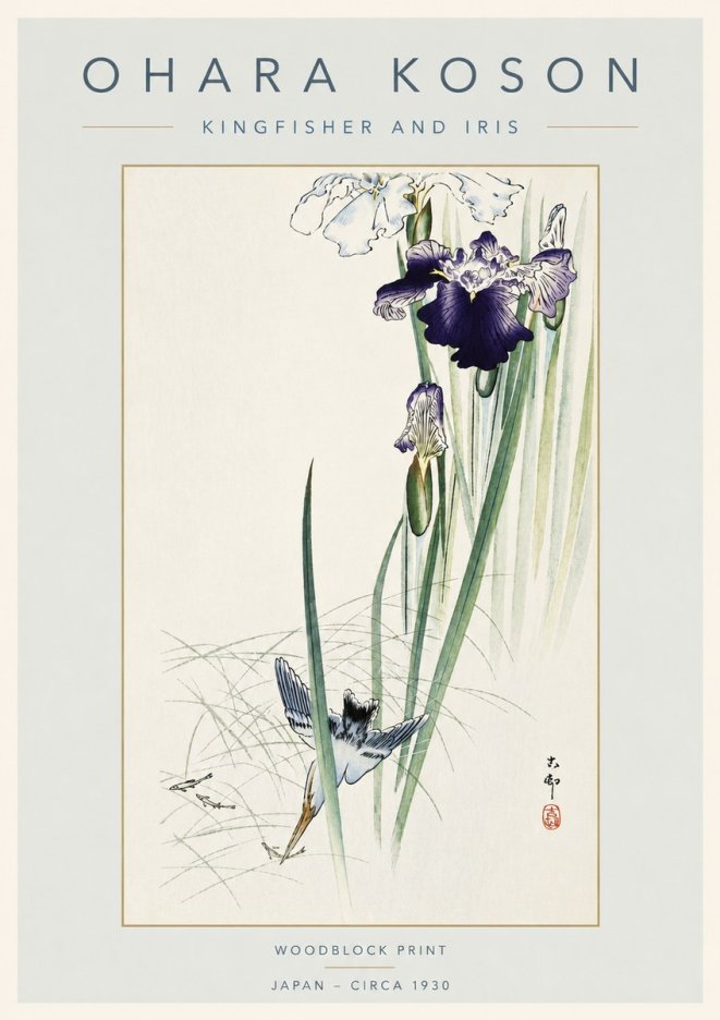 Ohara Koson Kingfisher and Iris No4 - Poszter