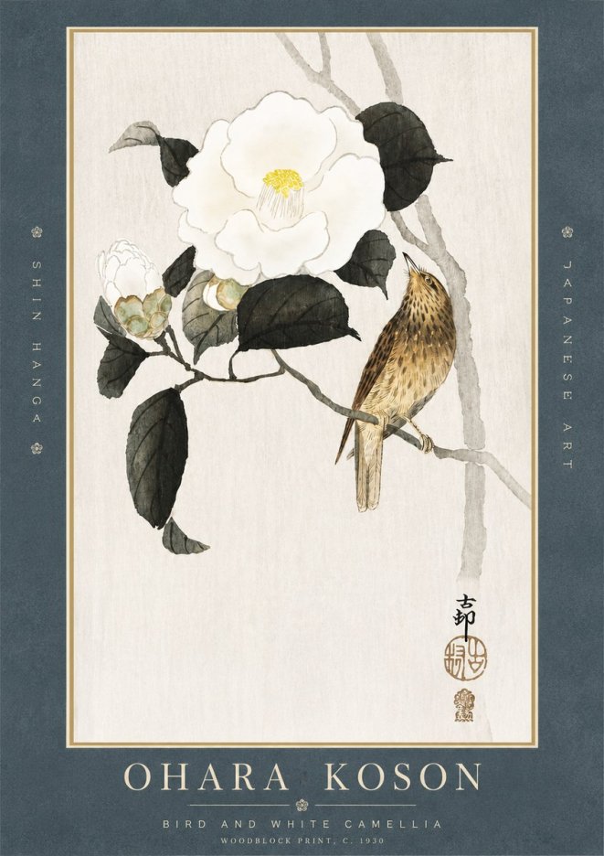 Ohara Koson Bird and White Camellia No3 - Poszter