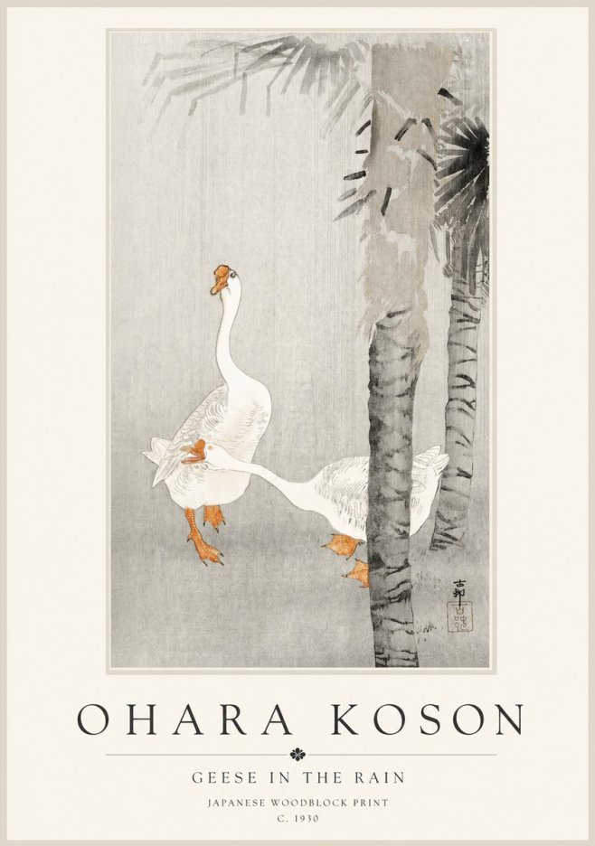 Ohara Koson Geese in the Rain No1 - Poszter