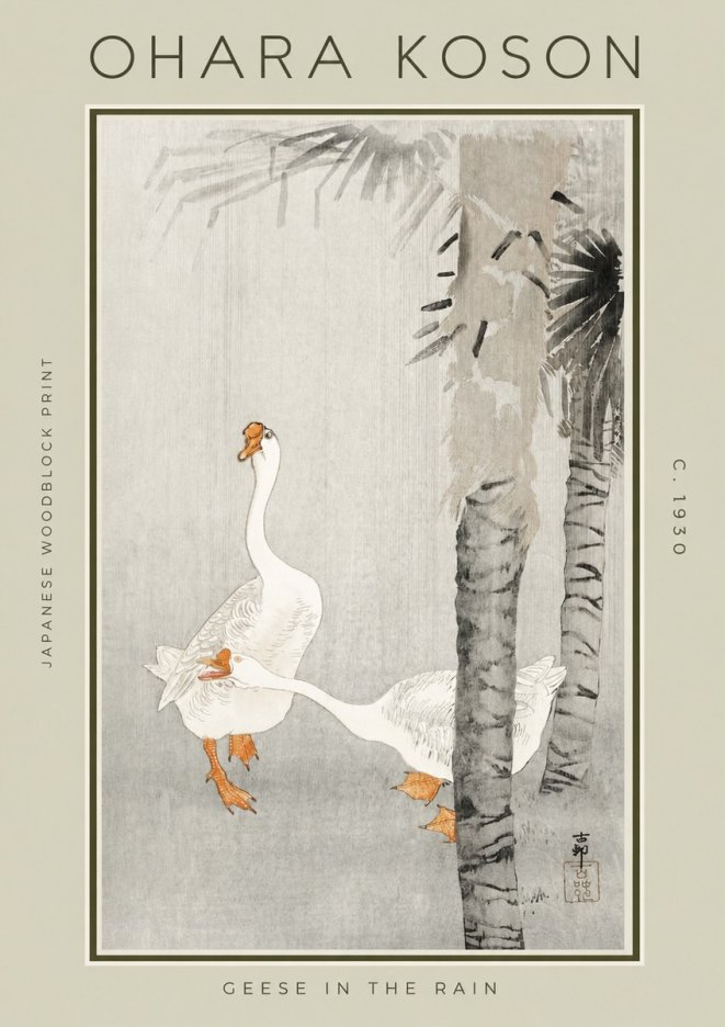 Ohara Koson Geese in the Rain No2 - Poszter