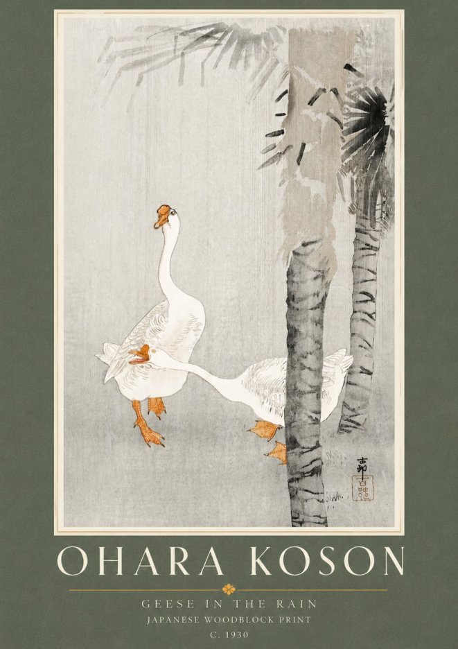 Ohara Koson Geese in the Rain No4 - Poszter