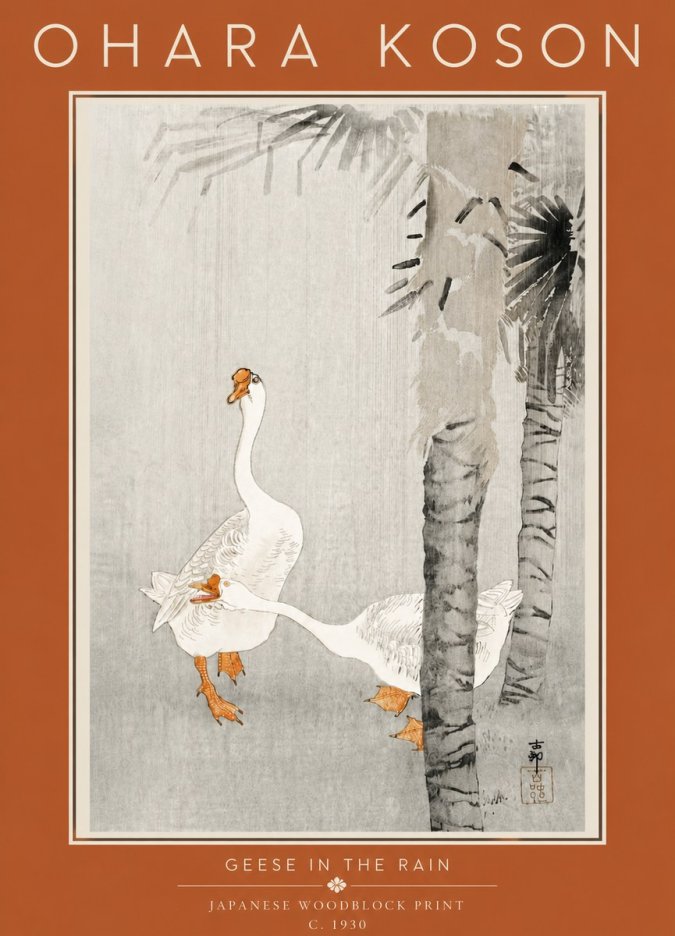 Ohara Koson Geese in the Rain No5 - Poszter