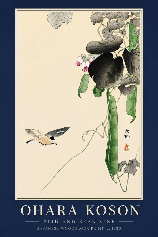 Ohara Koson Bird and Bean Vine No3 - Poszter