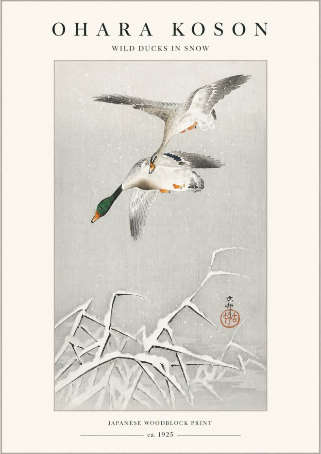 Ohara Koson Wild Ducks in Snow No1 - Poszter