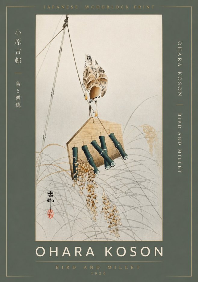 Ohara Koson Bird and Millet No2 - Poszter