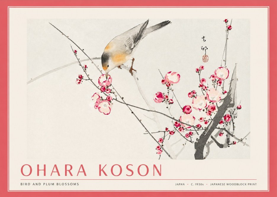 Ohara Koson Bird and Plum Blossoms No3 - Poszter