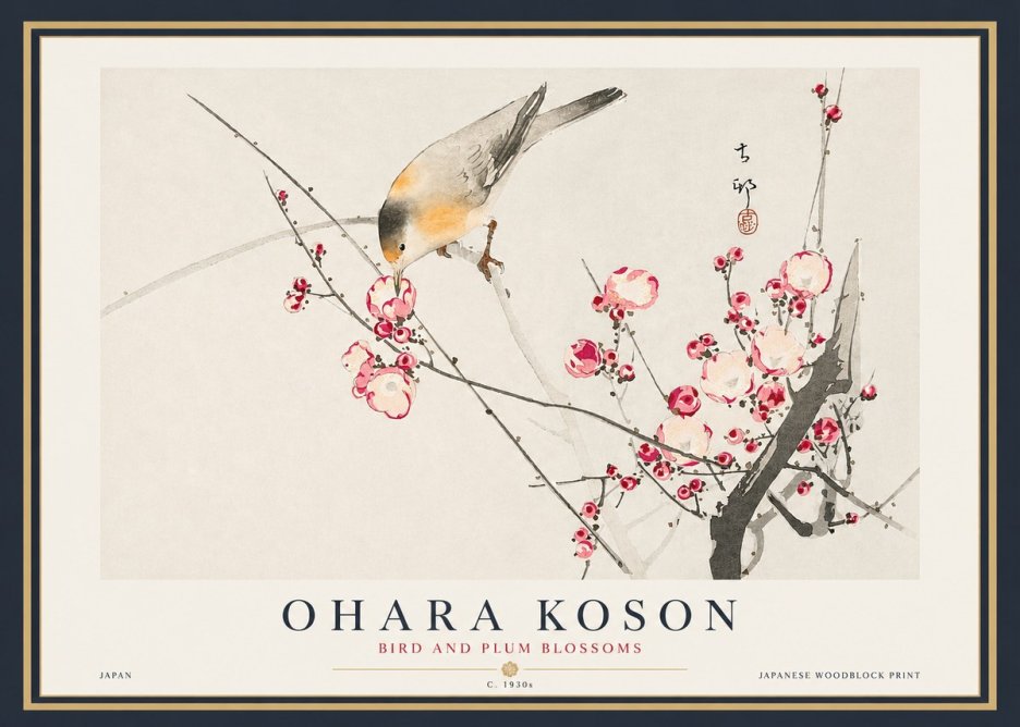 Ohara Koson Bird and Plum Blossoms No4 - Poszter