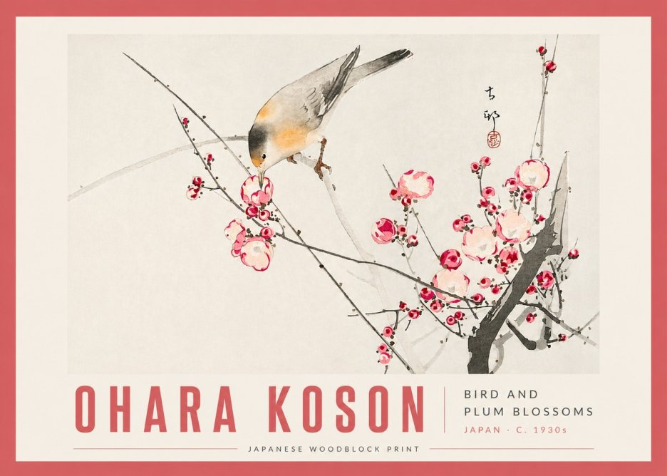 Ohara Koson Bird and Plum Blossoms No6 - Poszter