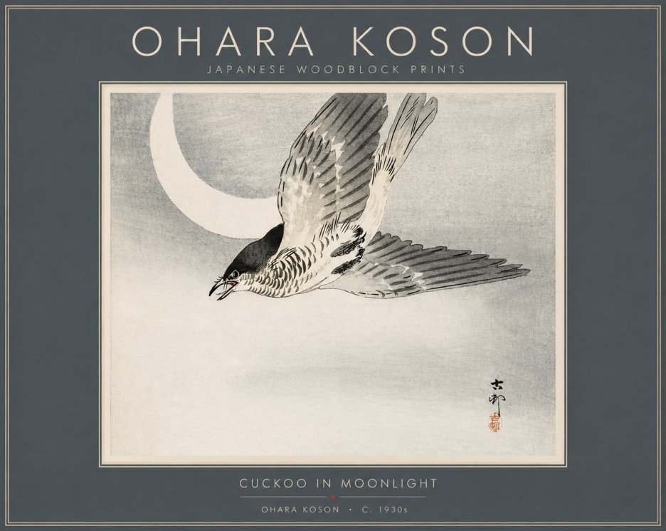Ohara Koson Cuckoo in Moonlight No2 - Poszter