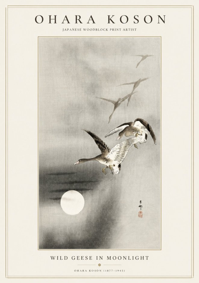 Ohara Koson Wild Geese in Moonlight II No1 - Poszter