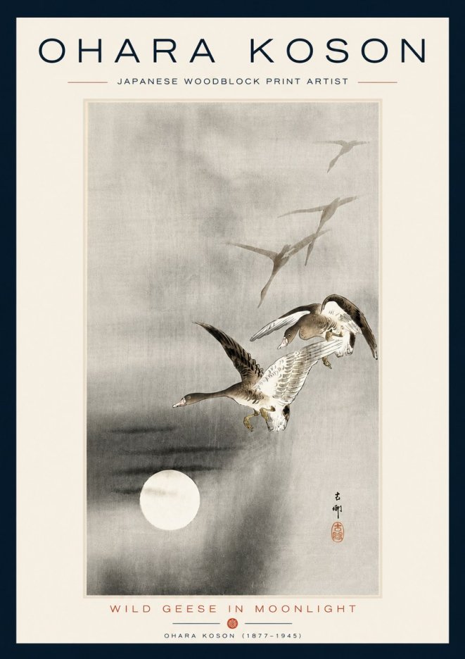 Ohara Koson Wild Geese in Moonlight II No5 - Poszter