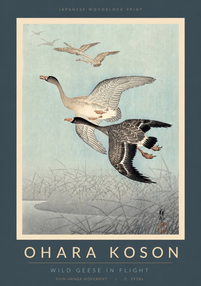 Ohara Koson Wild Geese in Flight II No2 - Poszter