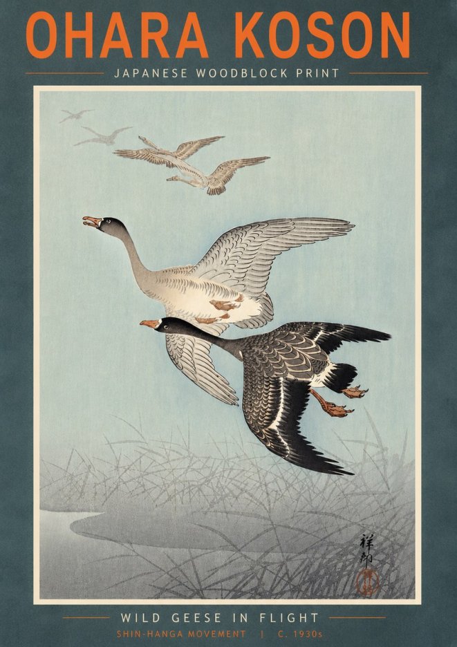 Ohara Koson Wild Geese in Flight II No5 - Poszter