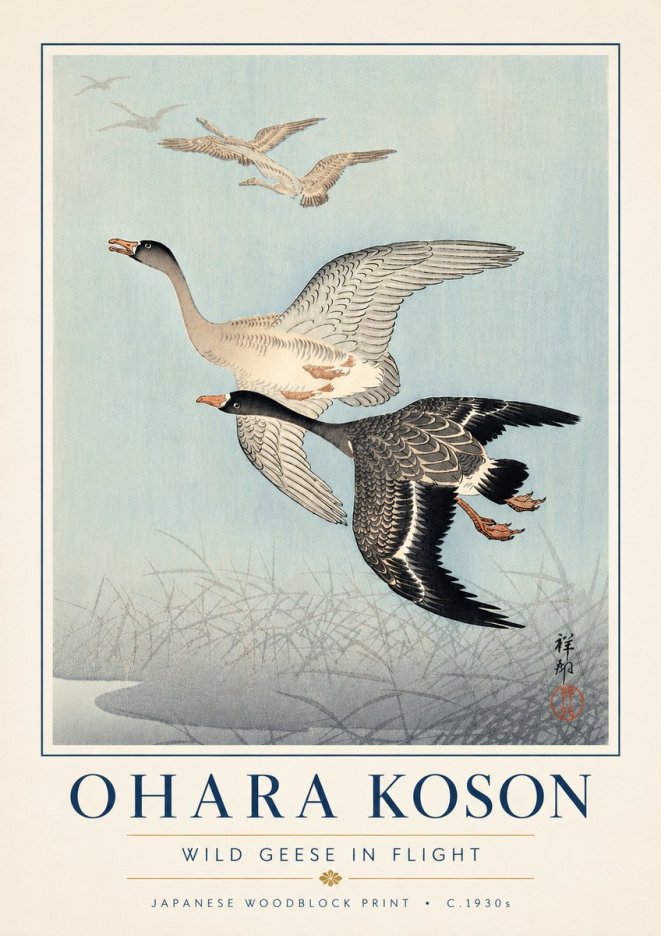 Ohara Koson Wild Geese in Flight II No6 - Poszter