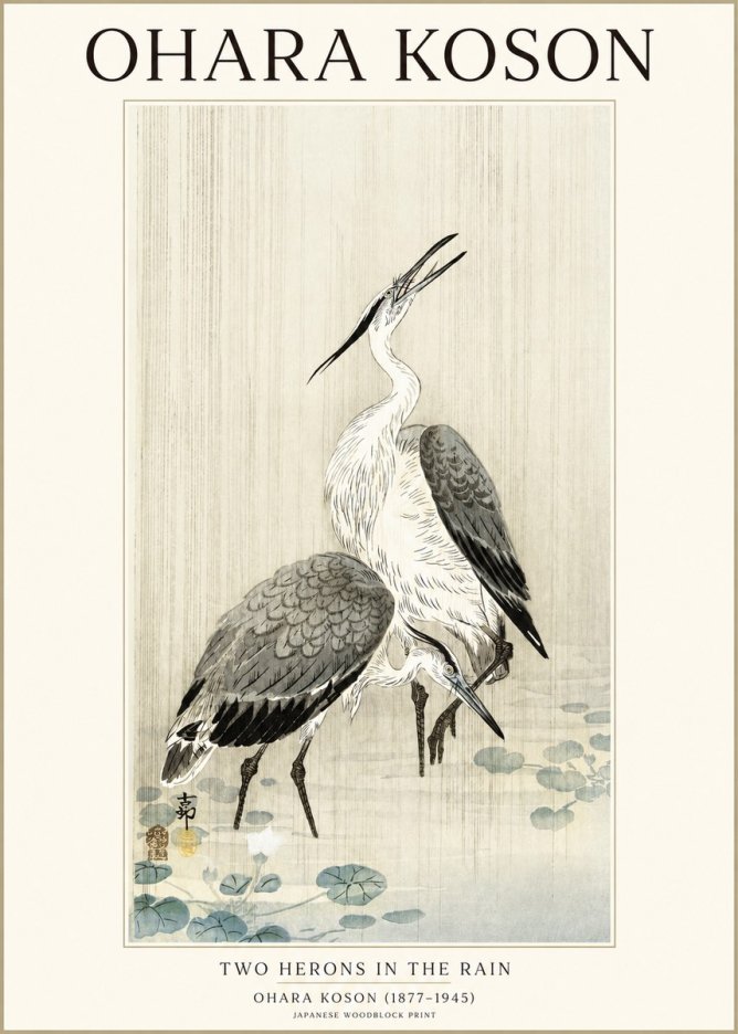 Ohara Koson Two Herons in the Rain No1 - Poszter