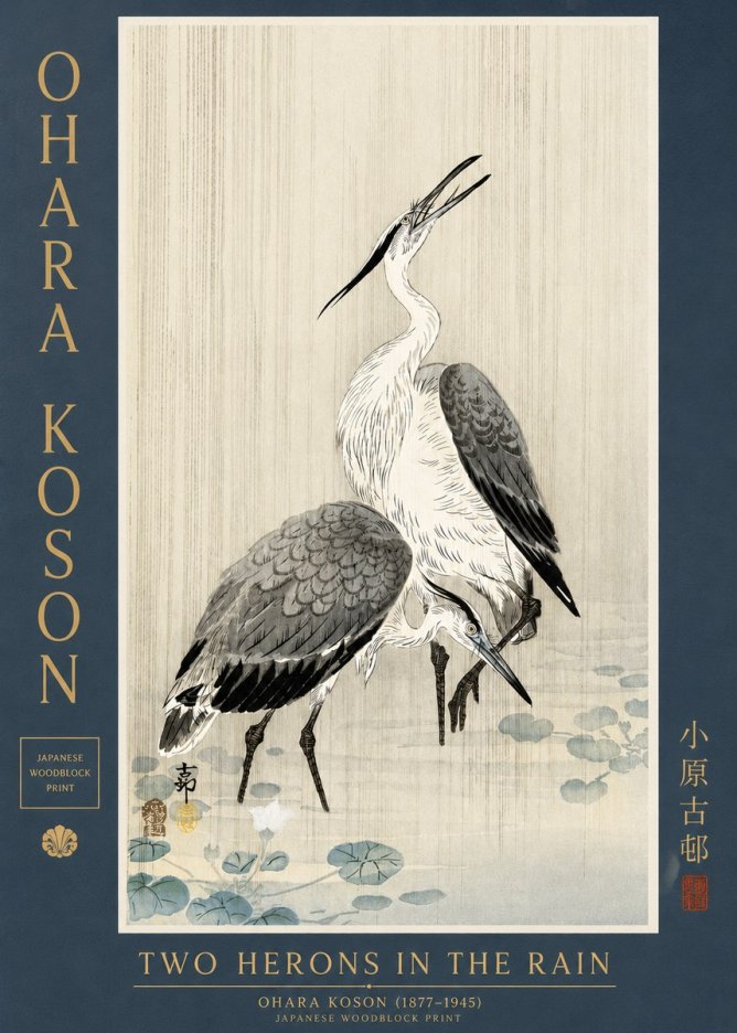 Ohara Koson Two Herons in the Rain No3 - Poszter