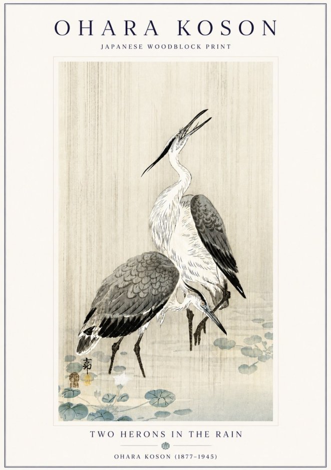 Ohara Koson Two Herons in the Rain No6 - Poszter