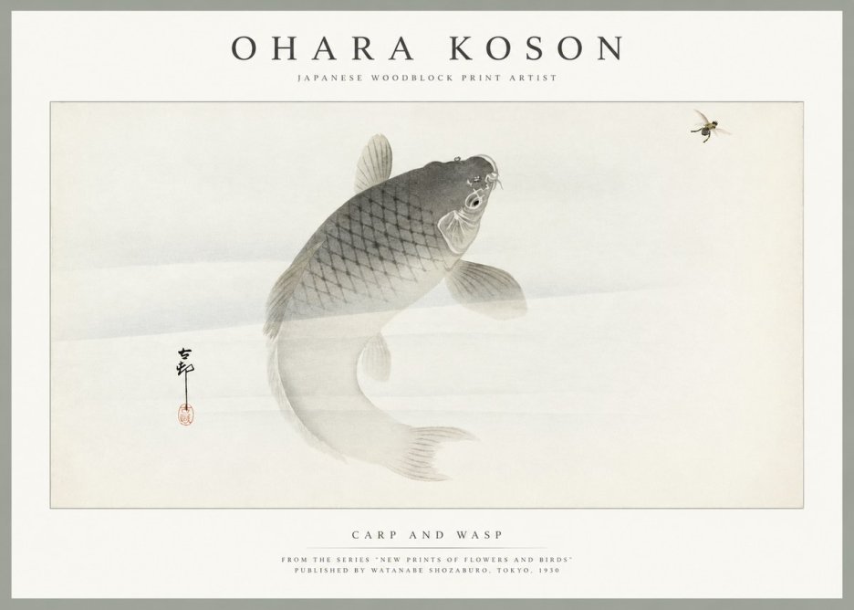 Ohara Koson Carp and Wasp No1 - Poszter