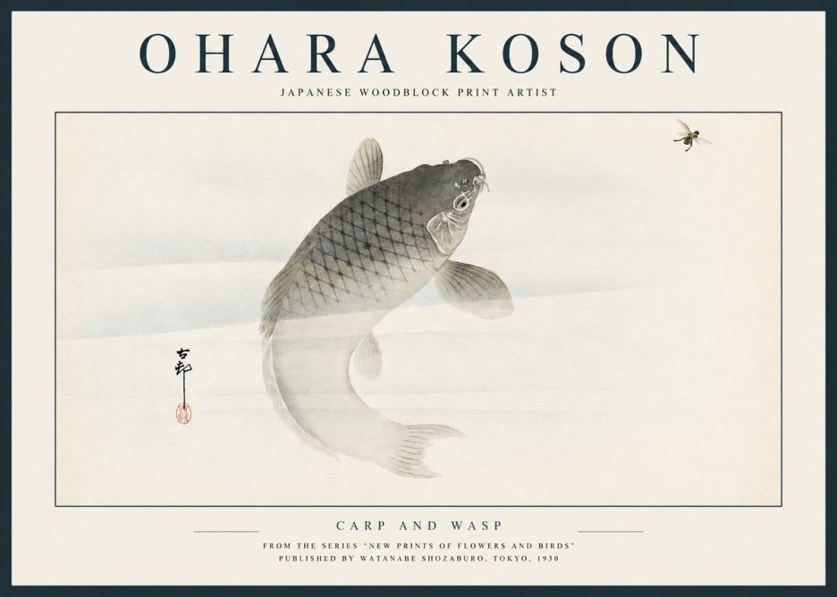 Ohara Koson Carp and Wasp No3 - Poszter