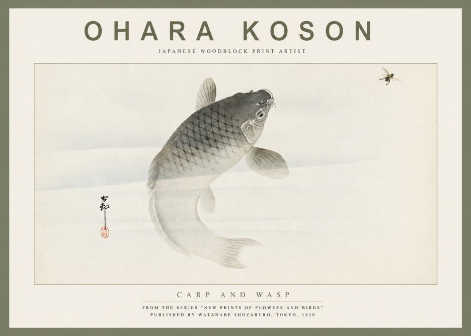 Ohara Koson Carp and Wasp No4 - Poszter