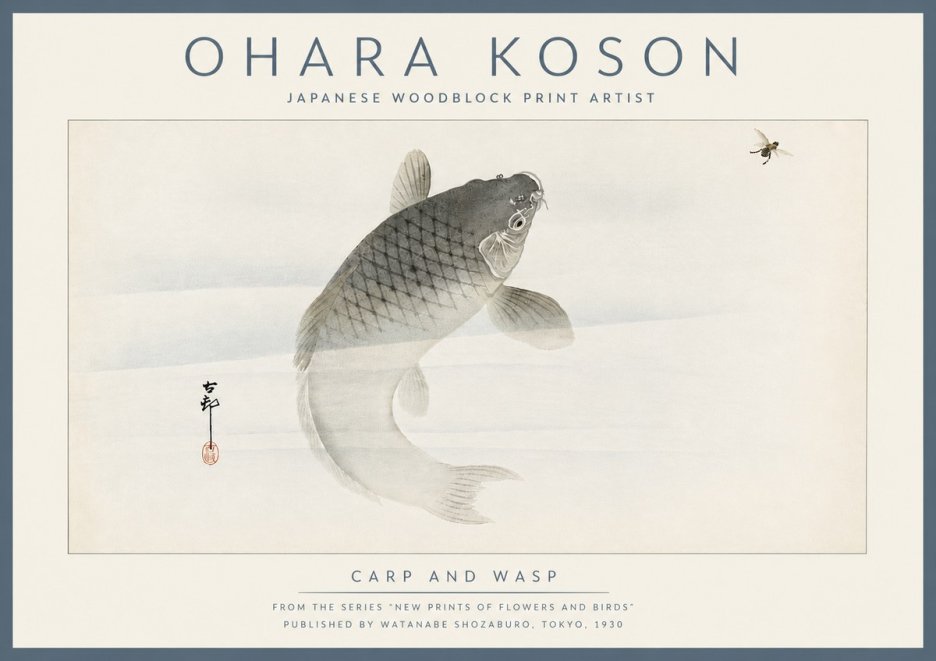 Ohara Koson Carp and Wasp No6 - Poszter