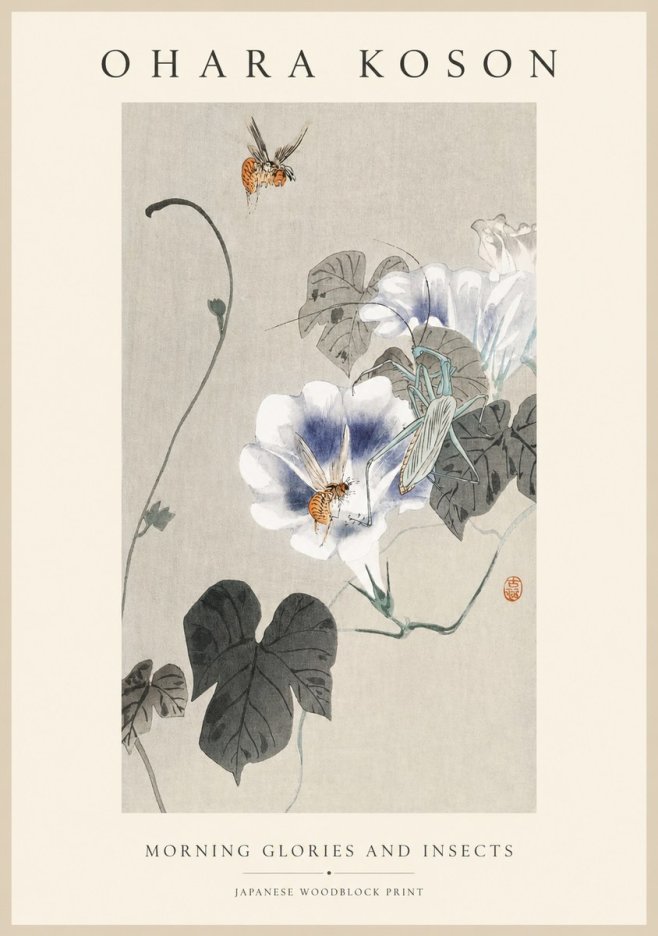 Ohara Koson Morning Glories and Insects No1 - Poszter