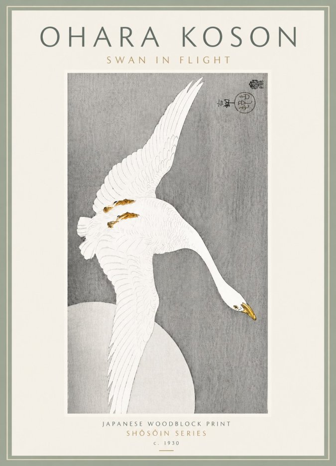 Ohara Koson Swan in Flight No6 - Poszter