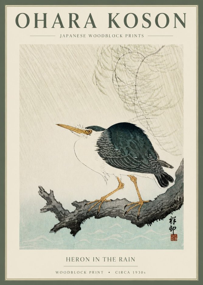 Ohara Koson Heron in the Rain No2 - Poszter