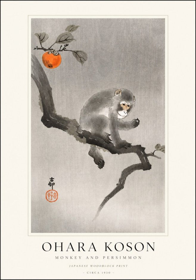 Ohara Koson Monkey and Persimmon No1 - Poszter