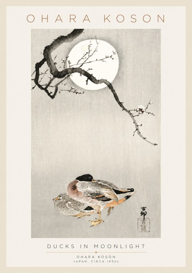 Ohara Koson Ducks in Moonlight No3 - Poszter