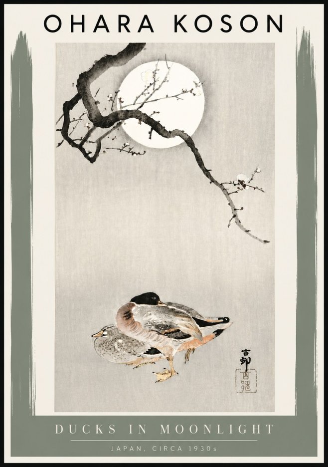 Ohara Koson Ducks in Moonlight No4 - Poszter